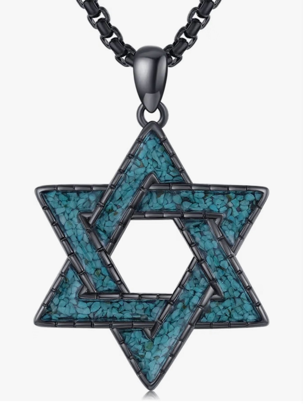 Turquoise Star of David Necklace in Black Metal